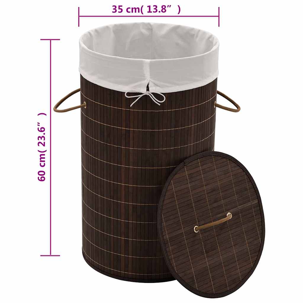 242724 vidaXL Bamboo Laundry Bin Round Dark Brown