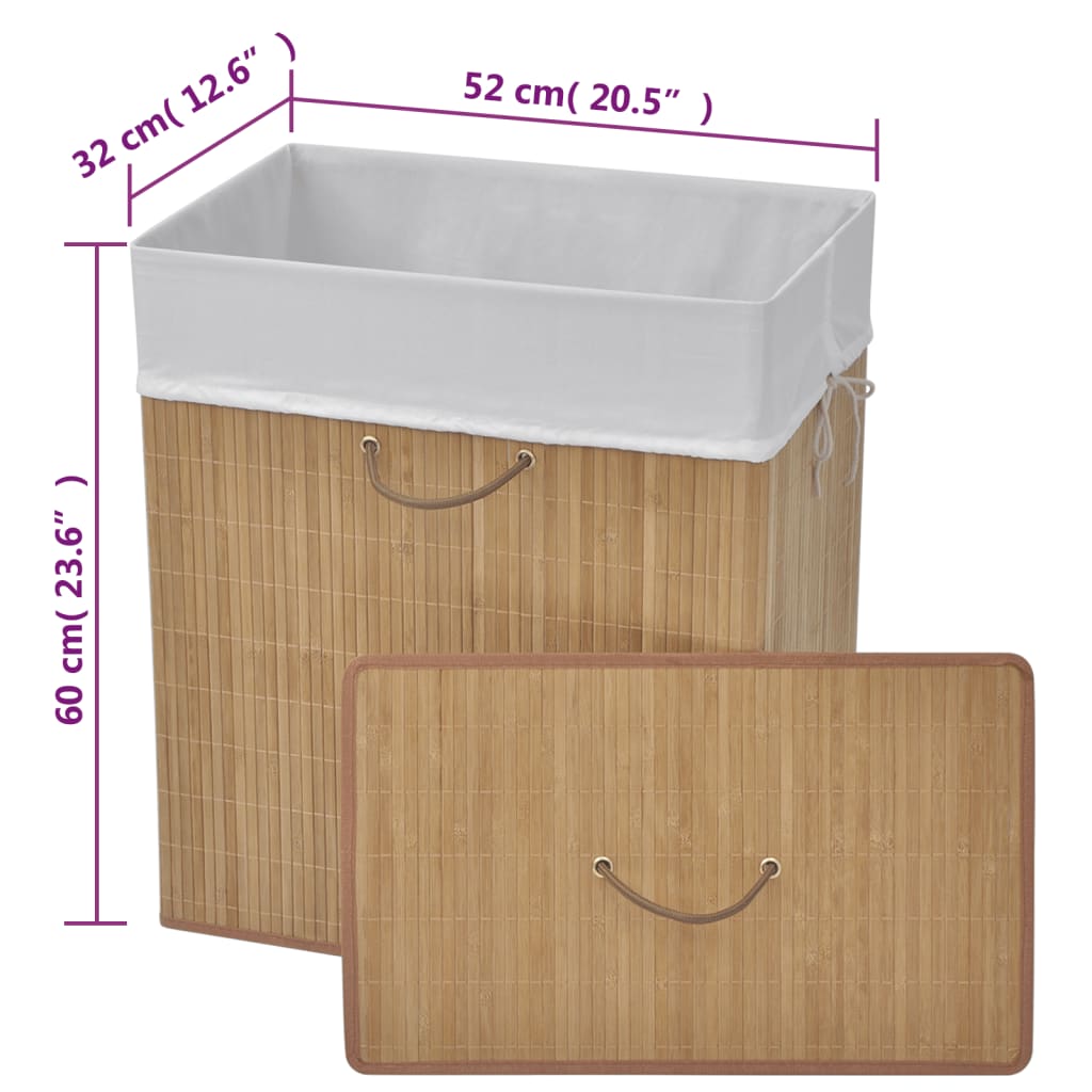 242725 vidaXL Bamboo Laundry Bin Rectangular Natural