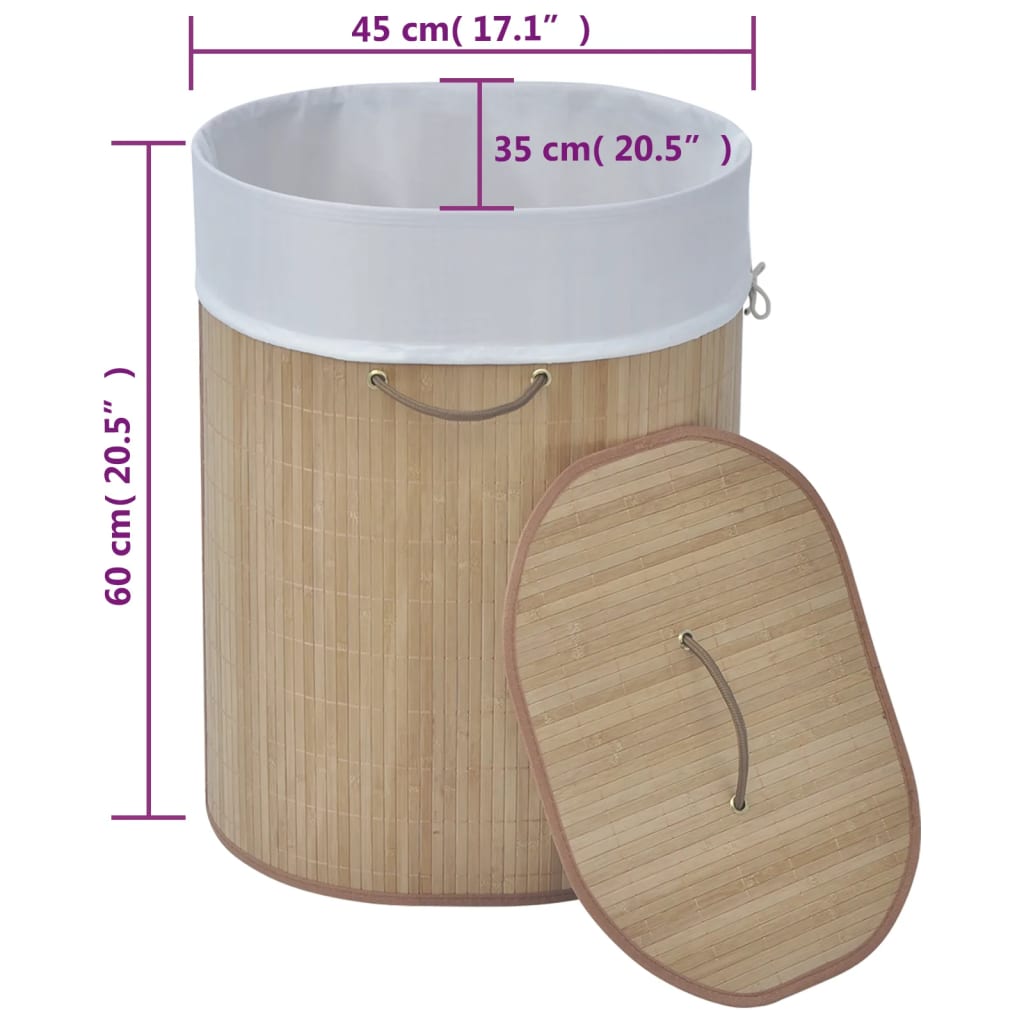 242727 vidaXL Bamboo Laundry Bin Oval Natural