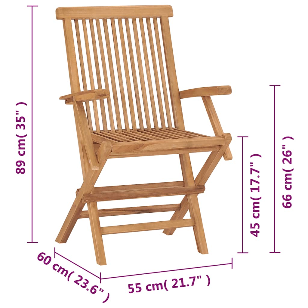 Folding Chairs 2 pcs with Armrests Teak Wood