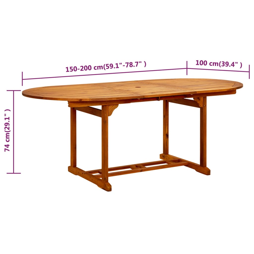 41818 vidaXL Garden Table (150-200)x100x75 cm Solid Acacia Wood