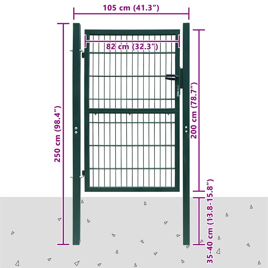 Fence Gate Steel 100x200 cm Green