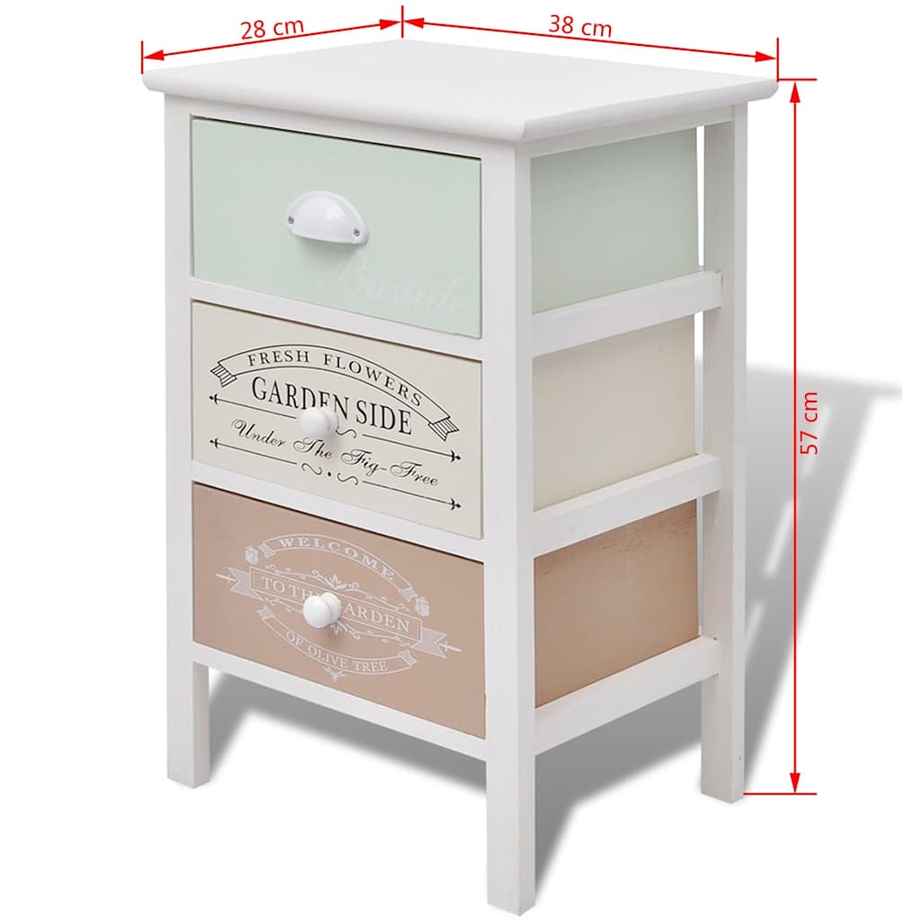 French Storage Cabinet 3 Drawers Wood