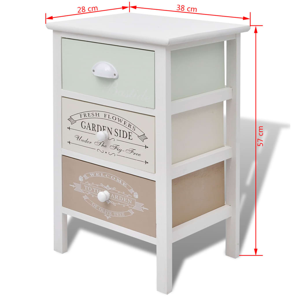 French Storage Cabinet 3 Drawers Wood
