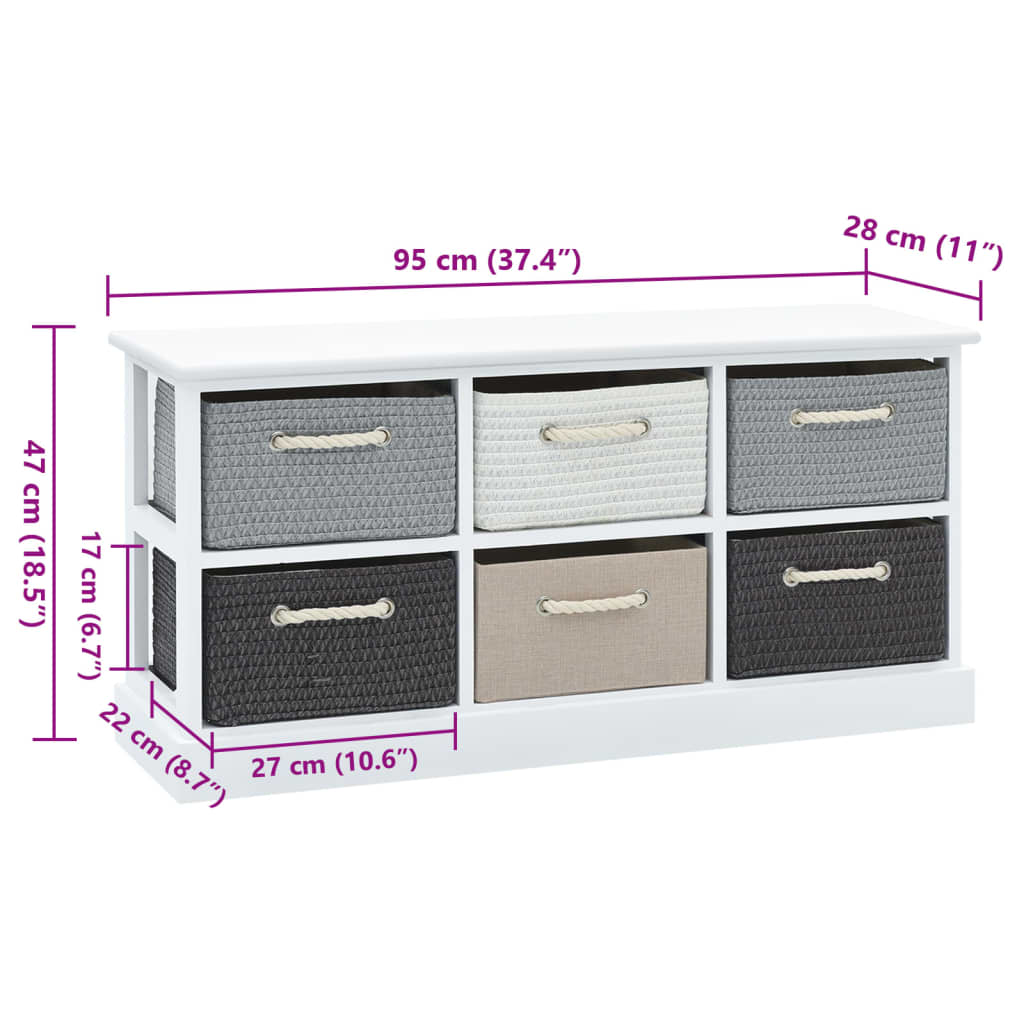 vidaXL Storage Bench 6 Drawers Wood