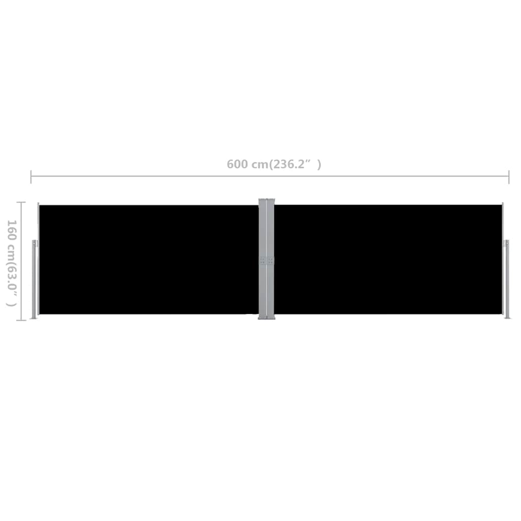 42178 vidaXL Retractable Side Awning Black 160x600 cm