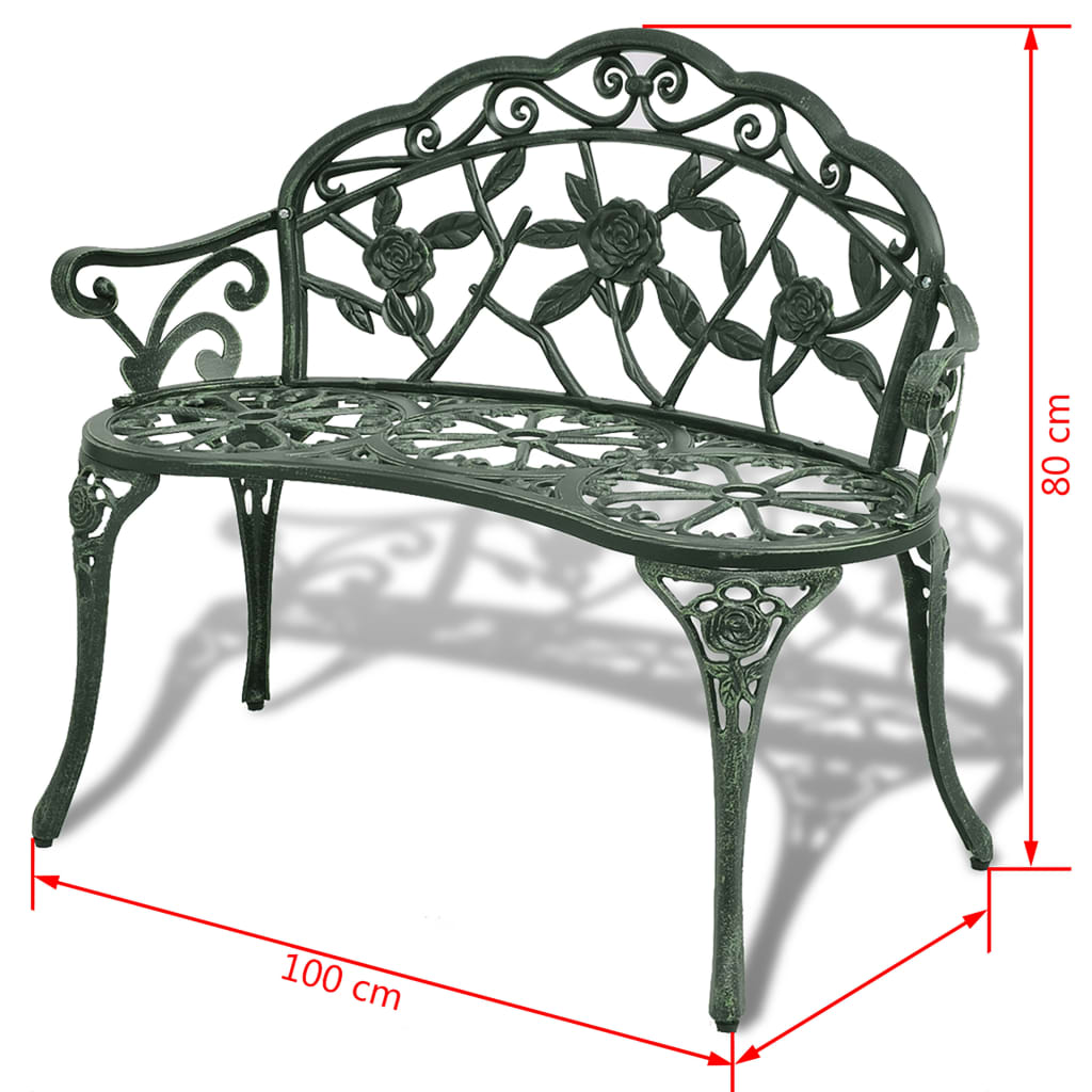 vidaXL Garden Bench 100 cm Cast Aluminium Green