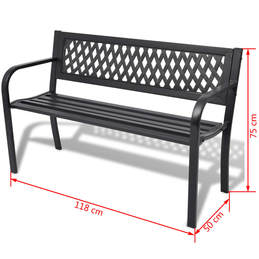 Garden Bench | Black | Steel frame | 2-seater | Durable | Garden Bench