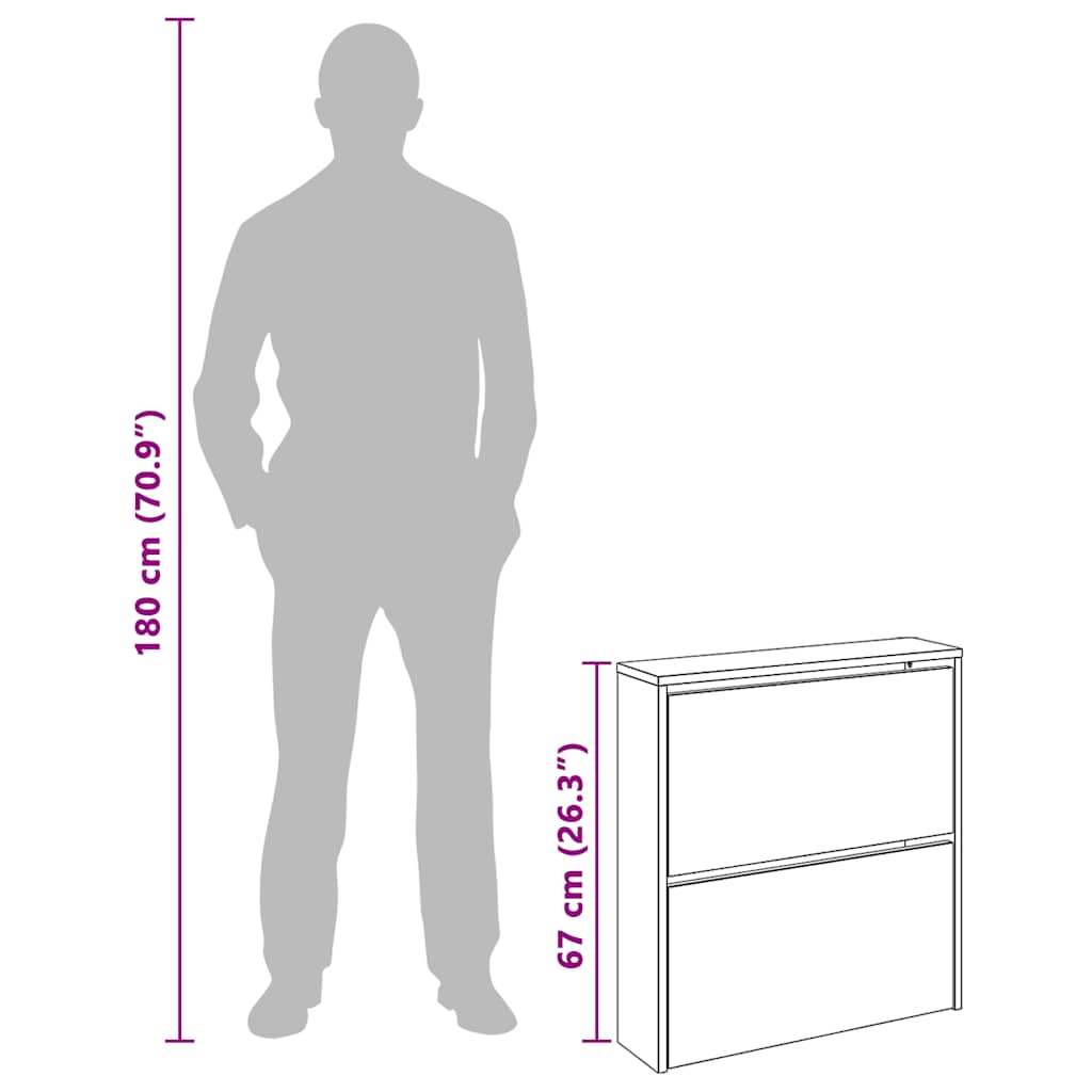 243046 vidaXL Shoe Cabinet 2-Layer Mirror White 63x17x67 cm