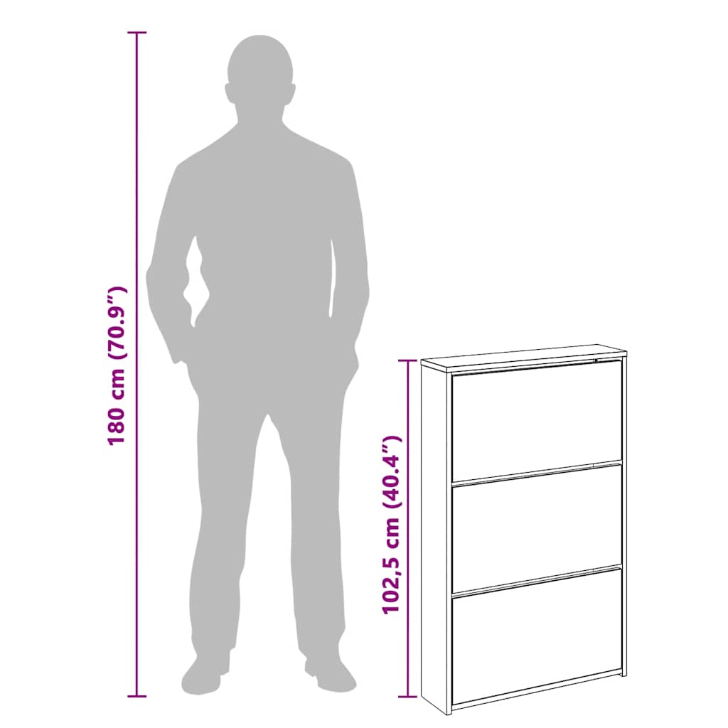 243048 vidaXL Shoe Cabinet 3-Layer Mirror White 63x17x102,5 cm