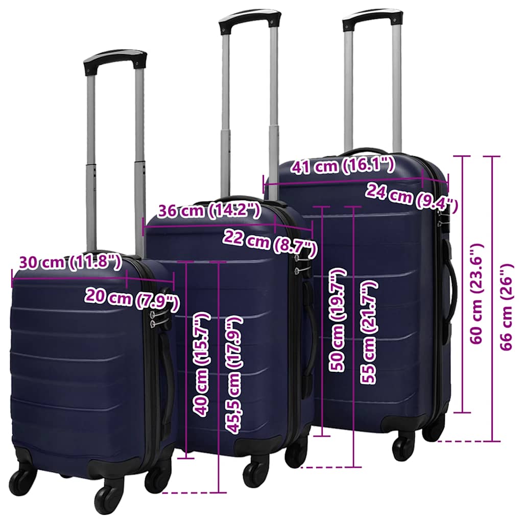 Three Piece Hardcase Trolley Set Blue 45,5/55/66 cm