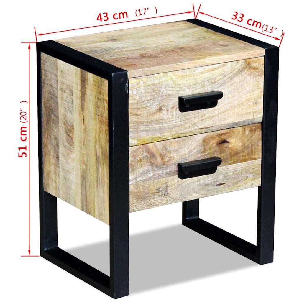 243298 vidaXL Side Table with 2 Drawers Solid Mango Wood 43x33x51 cm