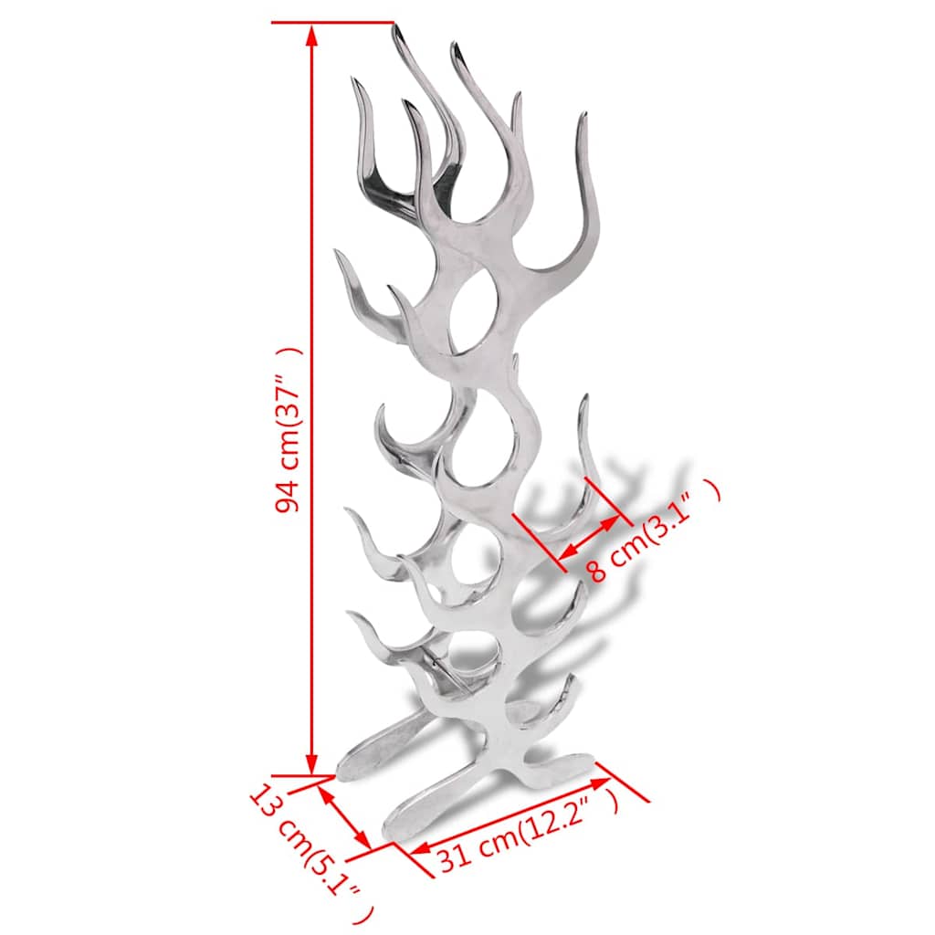 243502 vidaXL Wine Rack Flame Shape Aluminium Silver 9 Bottles