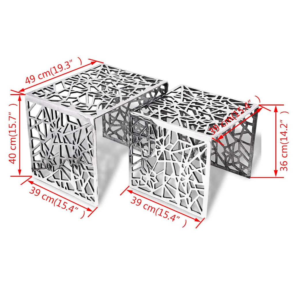 243508 vidaXL Two Piece Side Tables Square Aluminium Silver