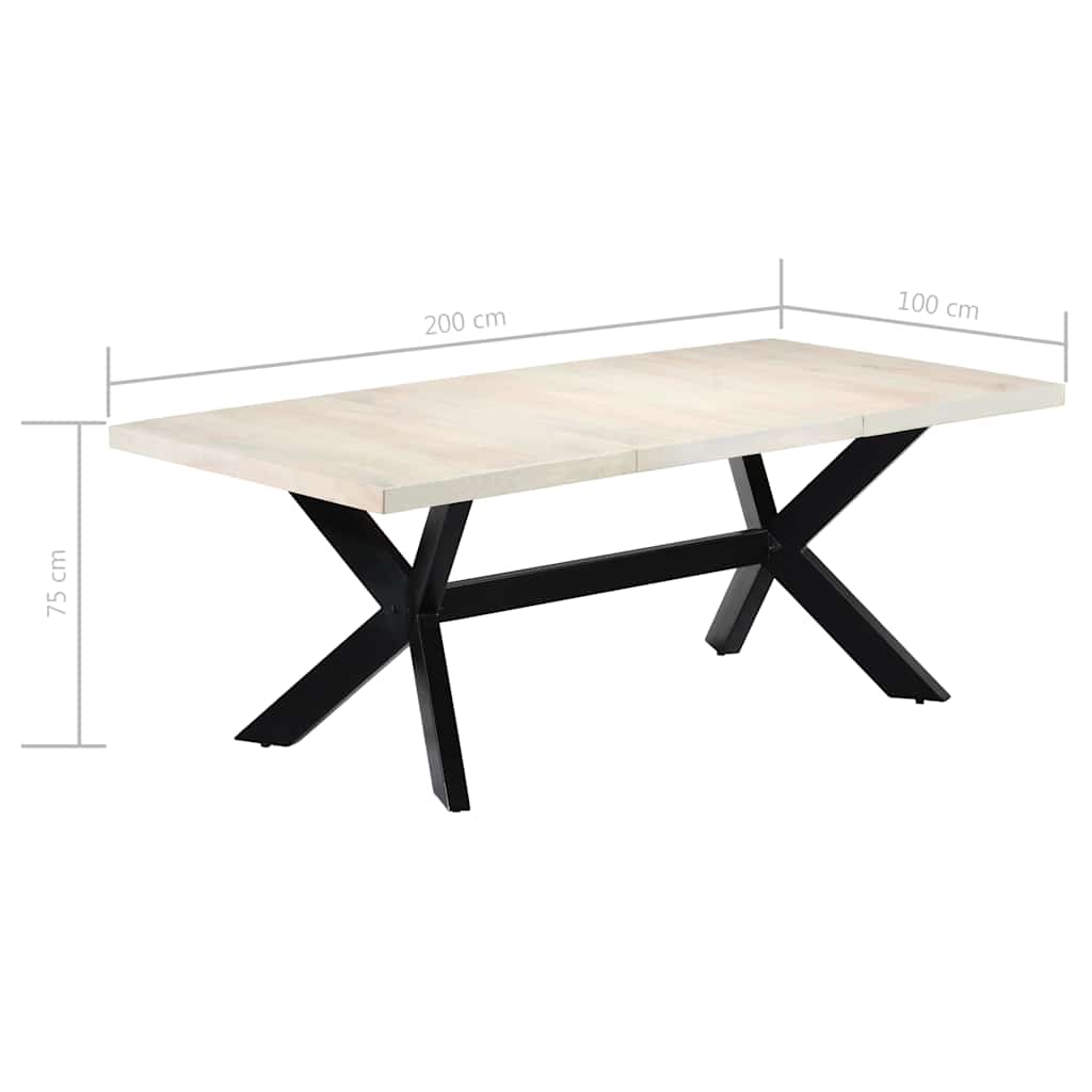 247428 vidaXL Dining Table White 200x100x75 cm Solid Mango Wood