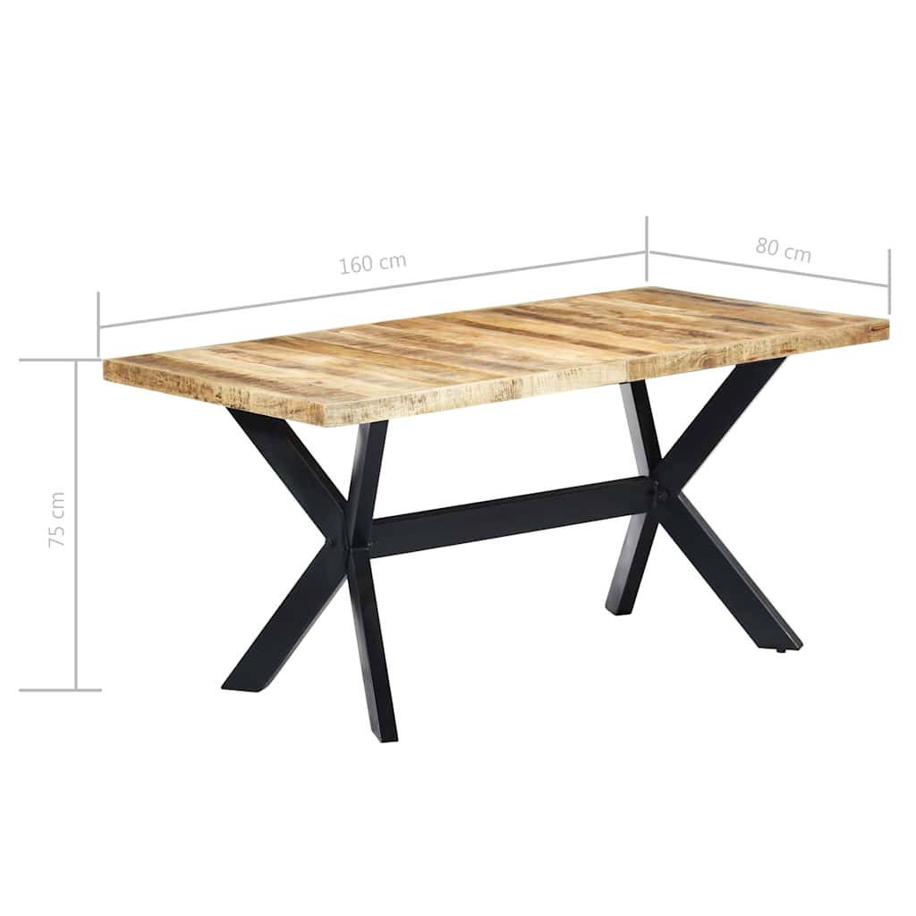 247433 vidaXL Dining Table 160x80x75 cm Solid Rough Mango Wood