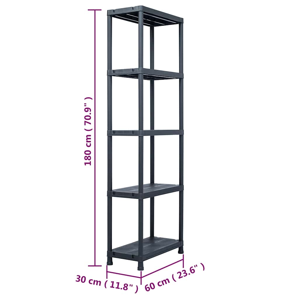 45674 vidaXL Storage Shelf Rack Black 125 kg 60x30x180 cm Plastic
