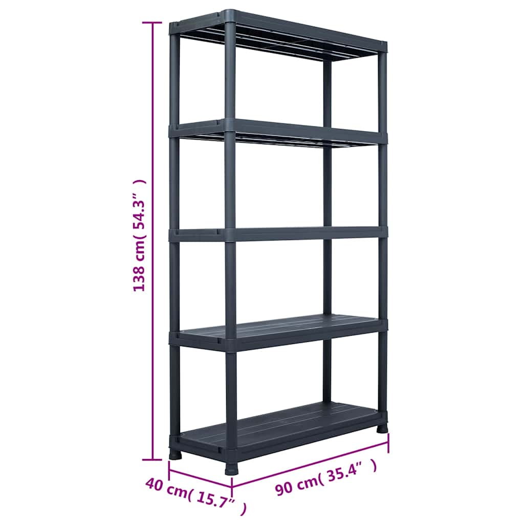 45679 vidaXL Storage Shelf Rack Black 220 kg 90x40x138 cm Plastic