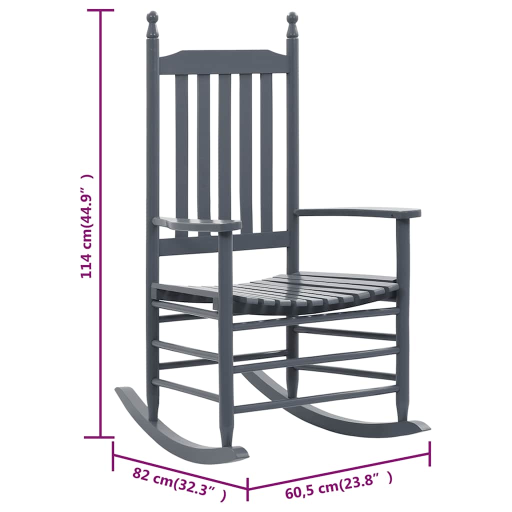 45698 vidaXL Rocking Chair with Curved Seat Grey Poplar Wood