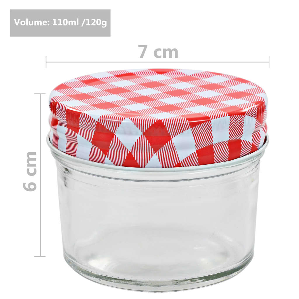 50791 vidaXL Glass Jam Jars with White and Red Lids 96 pcs 110 ml