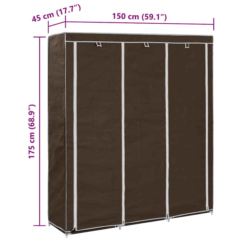 Wardrobe with Compartments and Rods Brown 150x45x175 cm Fabric
