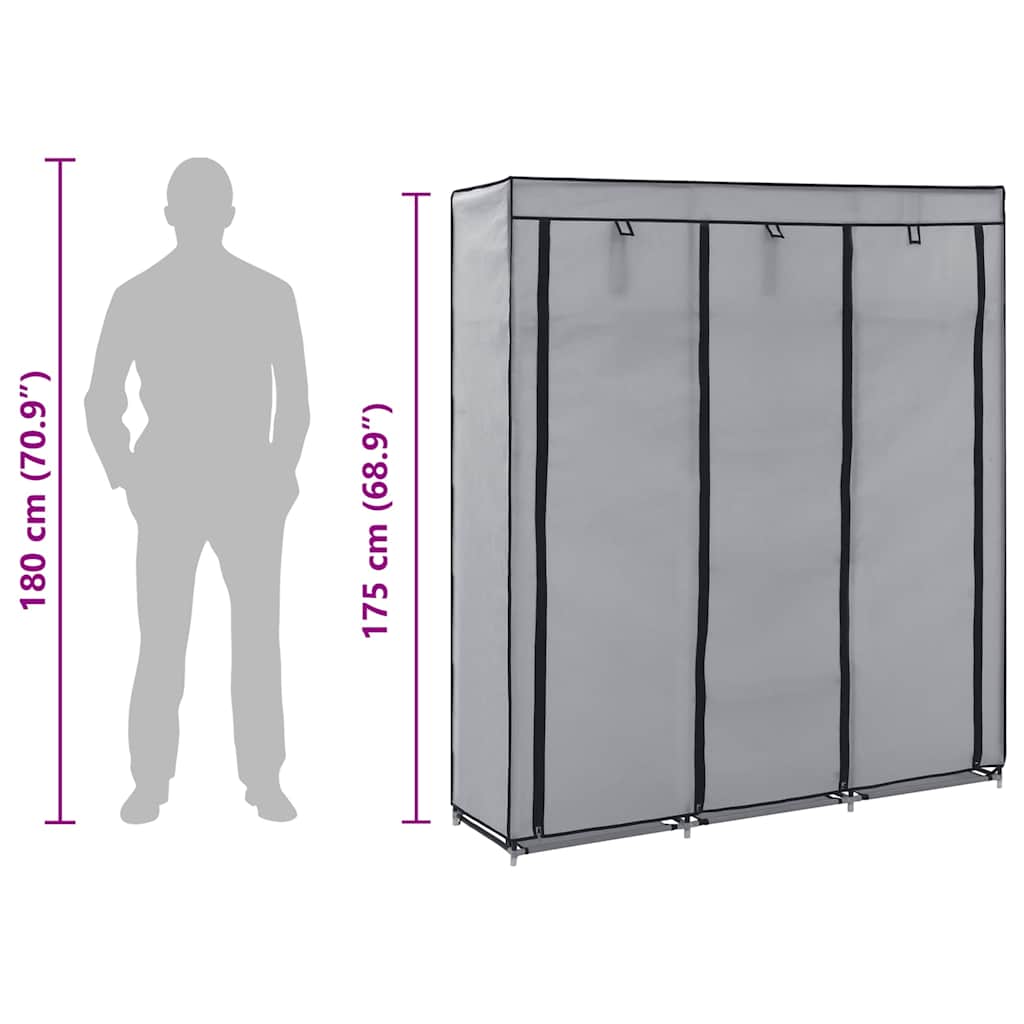 Wardrobe with Compartments and Rods Grey 150x45x175 cm Fabric