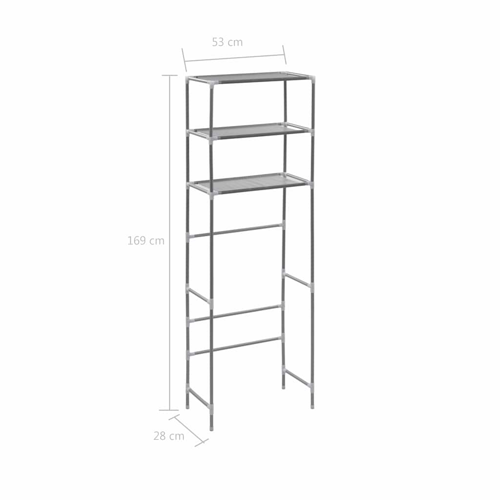282464 vidaXL 3-Tier Storage Rack over Toilet Silver 53x28x169 cm