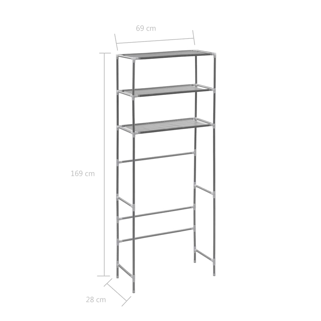 282465 vidaXL 3-Tier Storage Rack over Laundry Machine Silver 69x28x169 cm