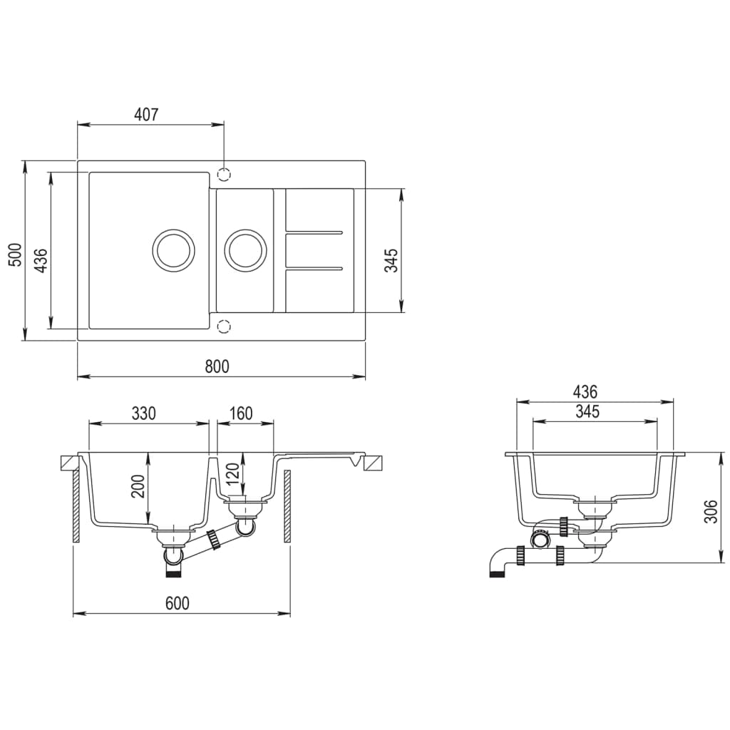 144858 vidaXL Granite Kitchen Sink Double Basins Beige