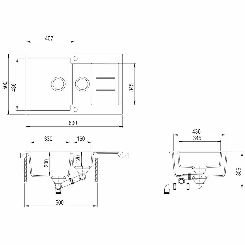 144859 vidaXL Granite Kitchen Sink Double Basins White