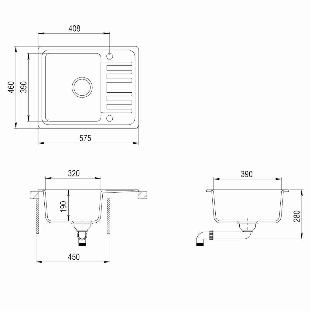 144861 vidaXL Granite Kitchen Sink Single Basin White