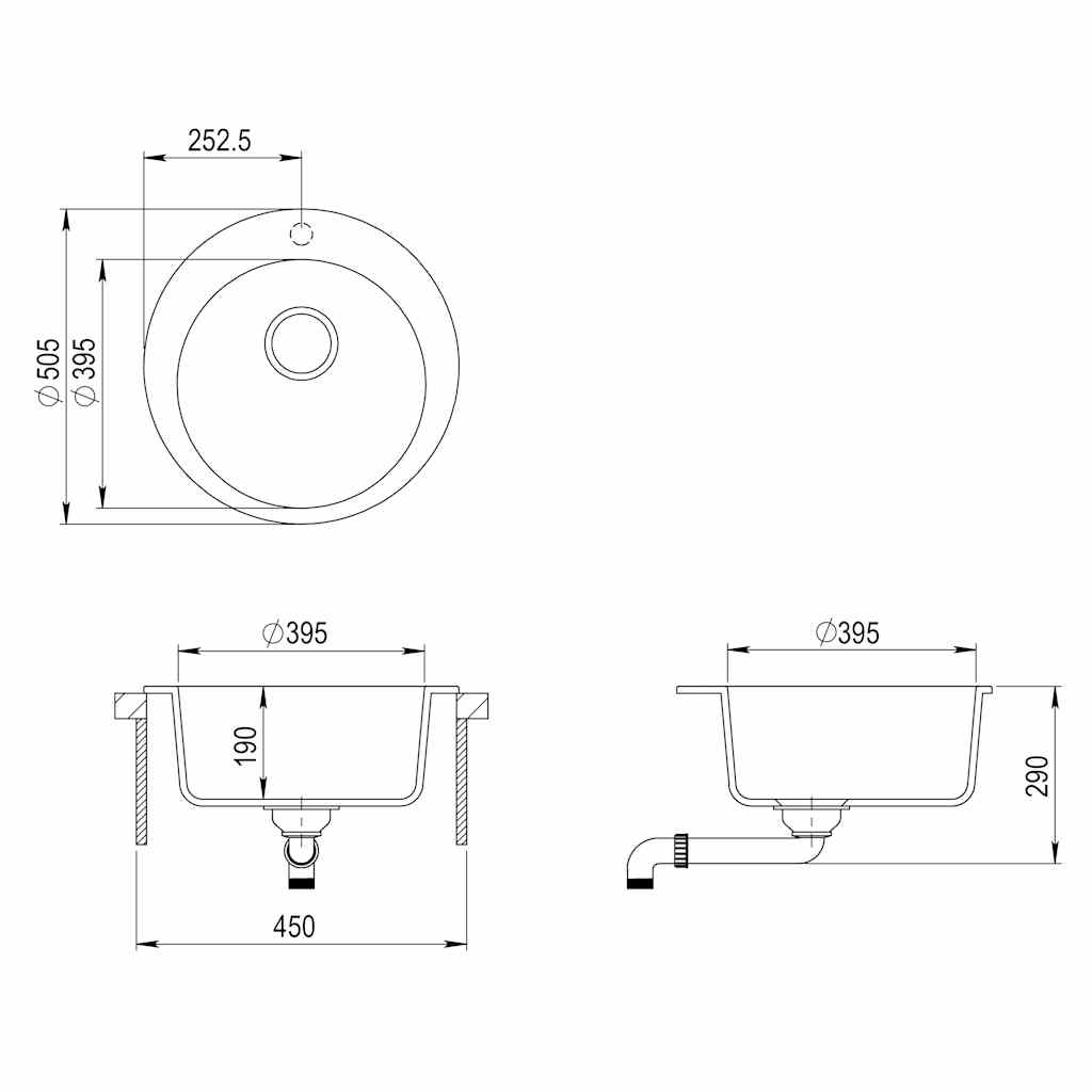 144864 vidaXL Granite Kitchen Sink Single Basin Round Beige