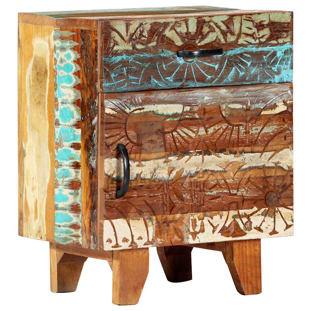247911 vidaXL Hand Carved Bedside Cabinet 40x30x50 cm Solid Reclaimed Wood