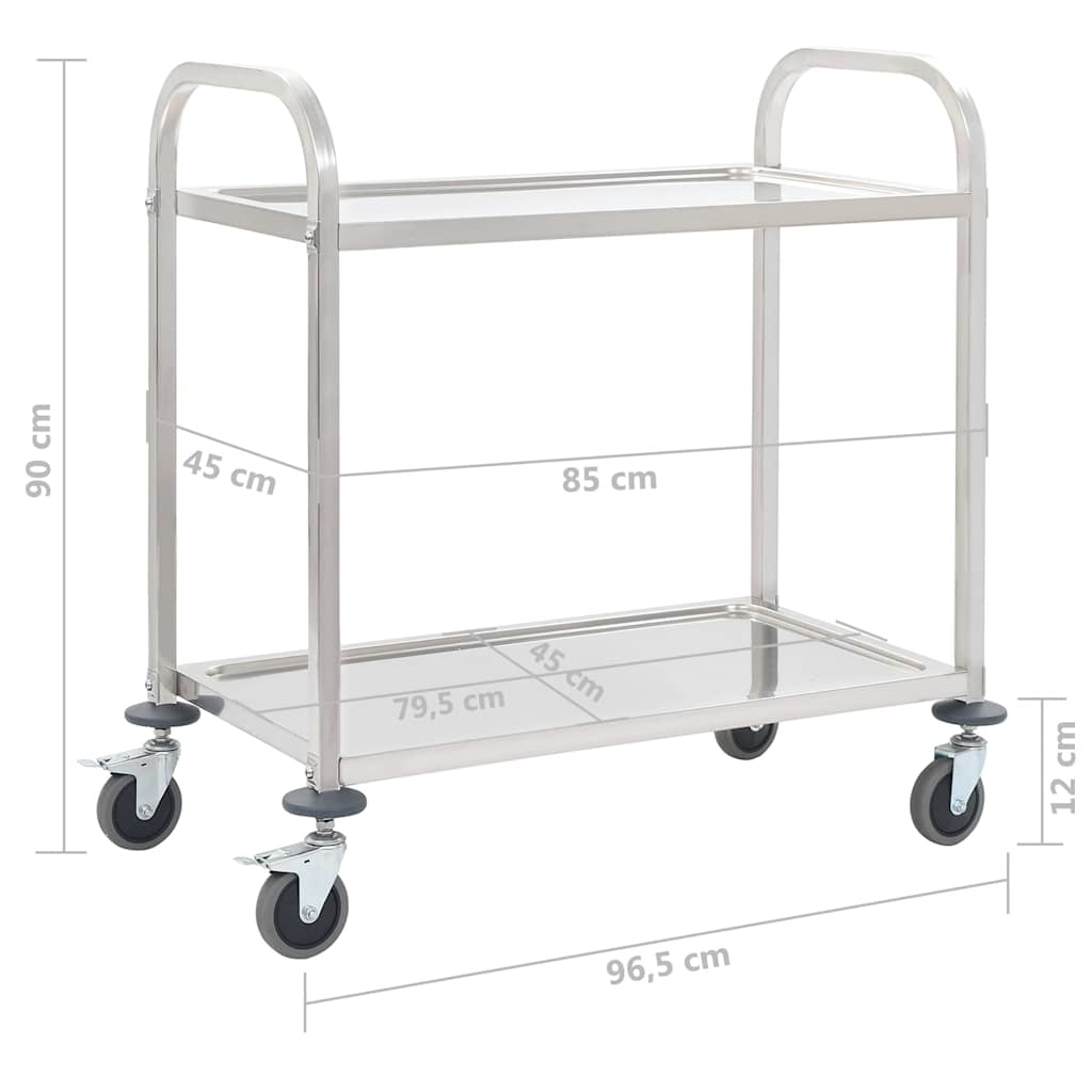 50912 vidaXL 2-Tier Kitchen Trolley 96,5x55x90 cm Stainless Steel
