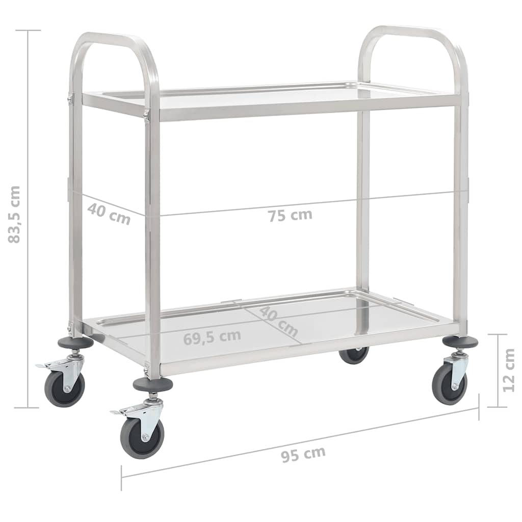 50913 vidaXL 2-Tier Kitchen Trolley 95x45x83,5 cm Stainless Steel