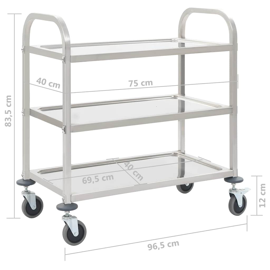 50915 vidaXL 3-Tier Kitchen Trolley 95x45x83,5 cm Stainless Steel