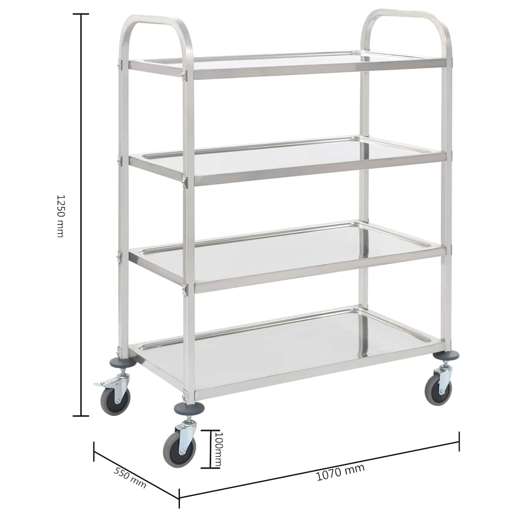 50916 vidaXL 4-Tier Kitchen Trolley 107x55x125 cm Stainless Steel
