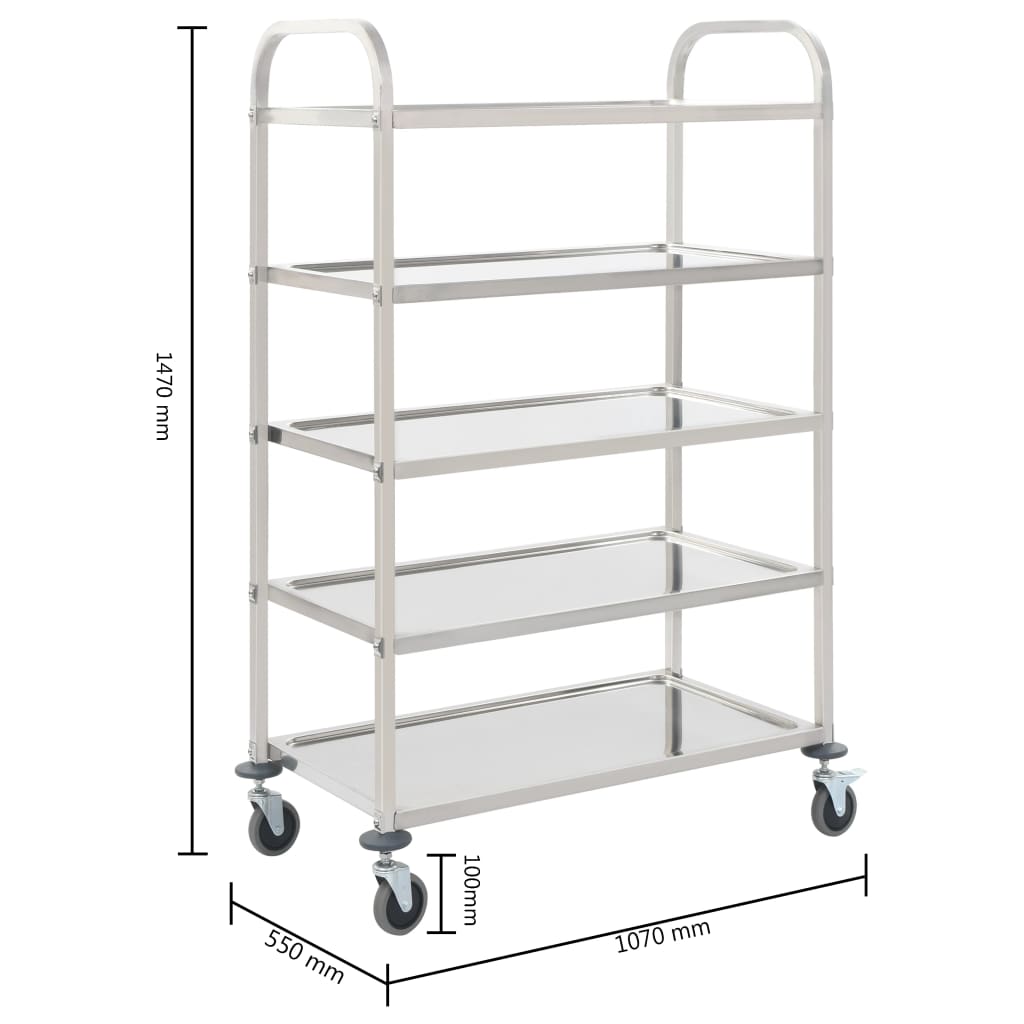 50917 vidaXL 5-Tier Kitchen Trolley 107x55x147 cm Stainless Steel
