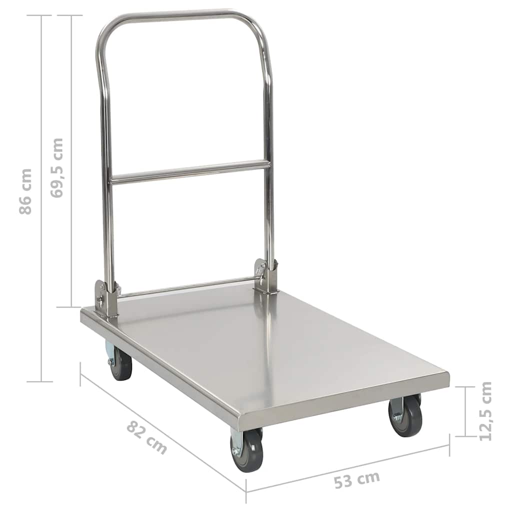50919 vidaXL Platform Wagon Silver 82x53x86 cm Stainless Steel