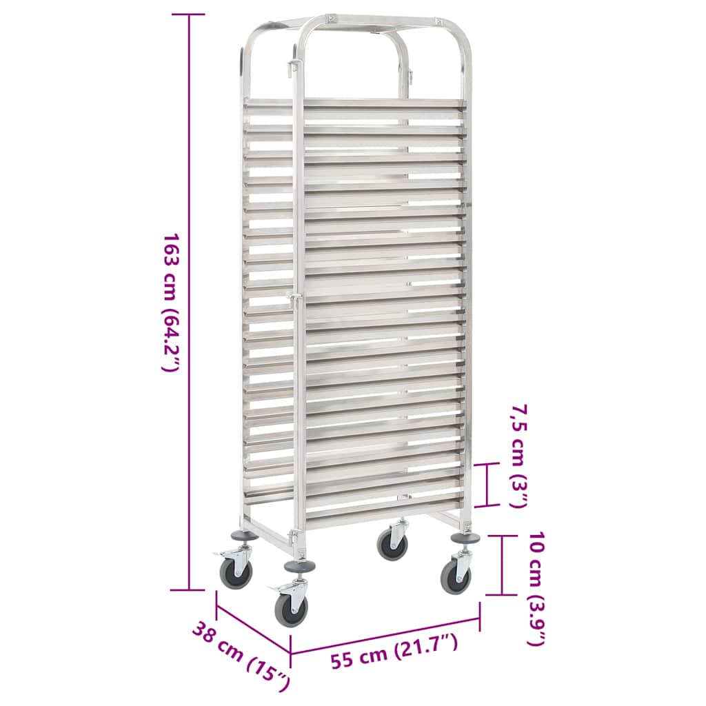 50920 vidaXL Kitchen Trolley for 16 Trays 38x55x163 cm Stainless Steel