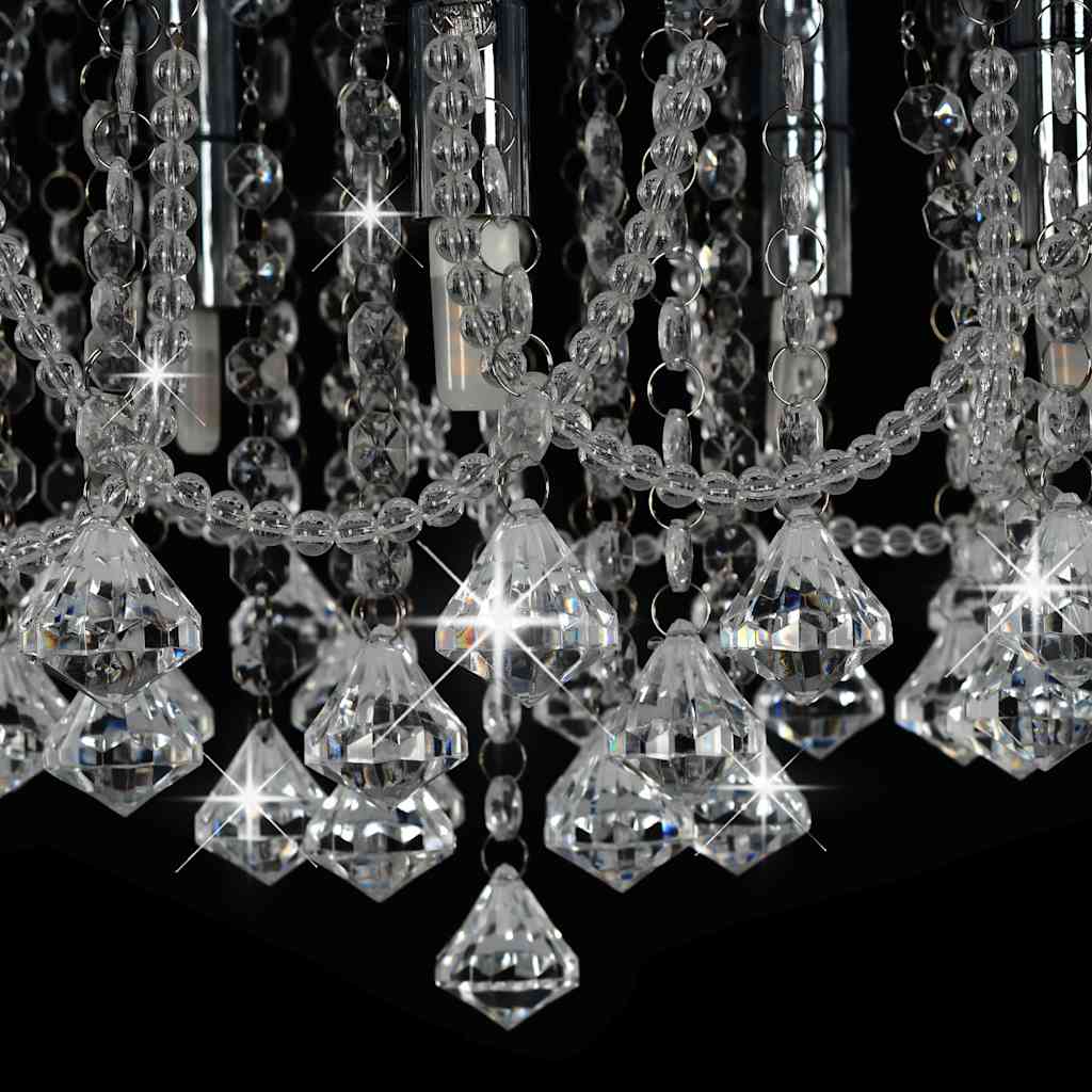 281583 vidaXL Ceiling Lamp with Crystal Beads Silver Round 4 x G9 Bulbs