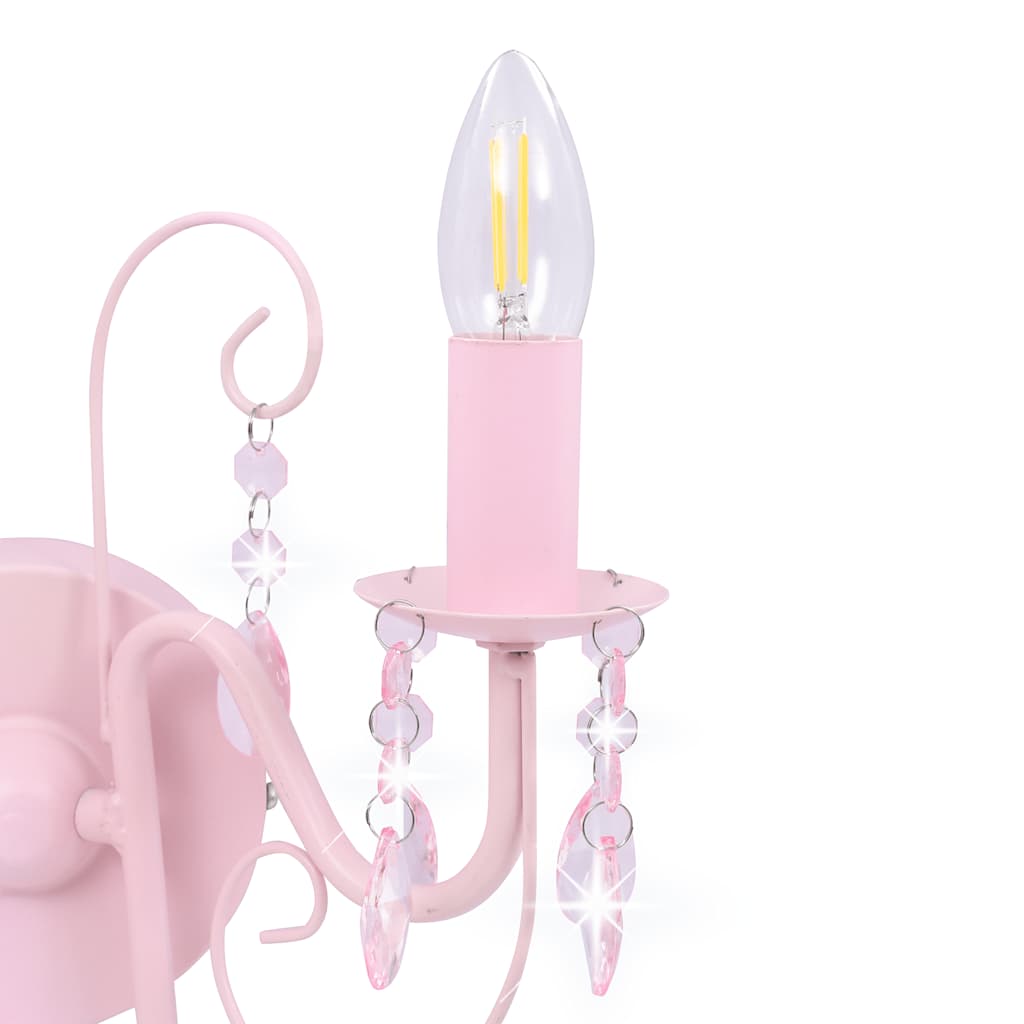 281592 vidaXL Wall Lamp with Beads Pink 2 x E14 Bulbs