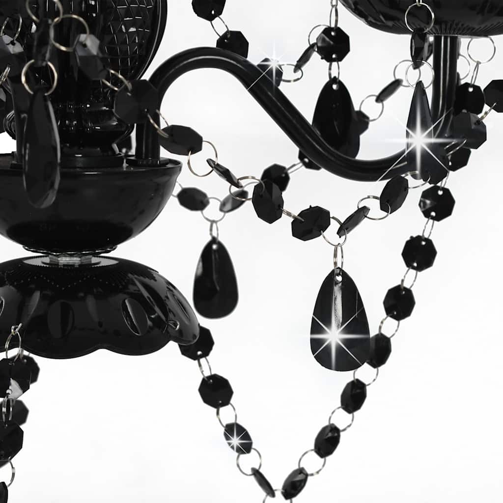 281597 vidaXL Chandelier with Beads Black Round 3 x E14