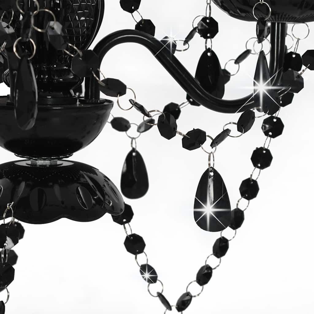 Chandelier with Beads Black Round 3 x E14