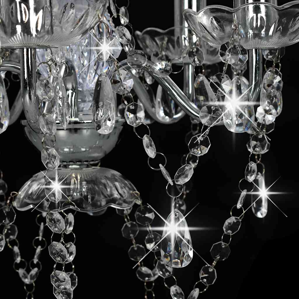 281601 vidaXL Chandelier with Crystal Beads Silver Round 5 x E14
