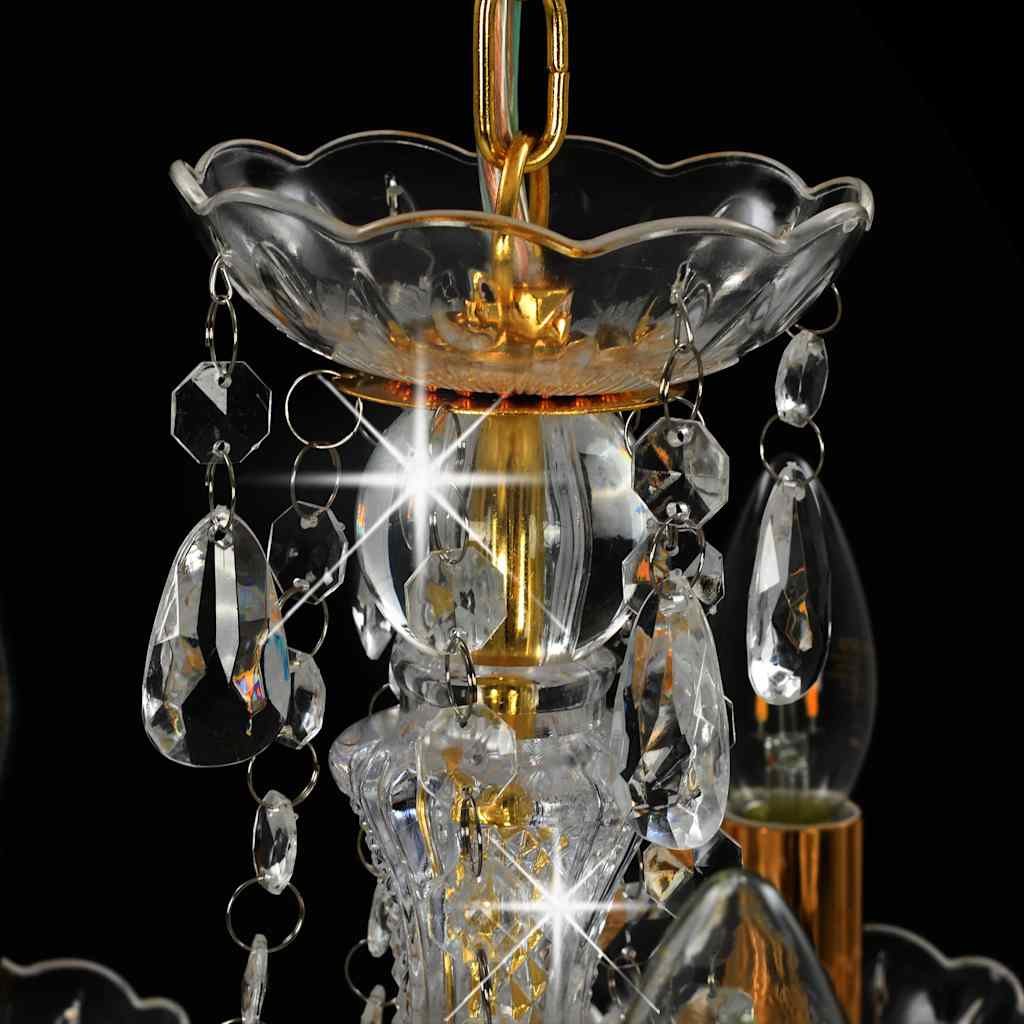 281602 vidaXL Chandelier with Crystal Beads Golden Round 5 x E14