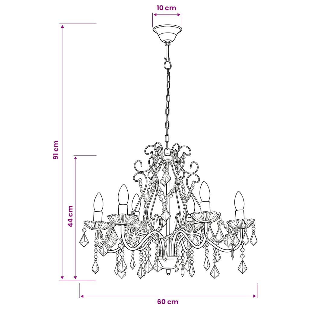 281603 vidaXL Chandelier with Crystal Beads Golden Round 6 x E14