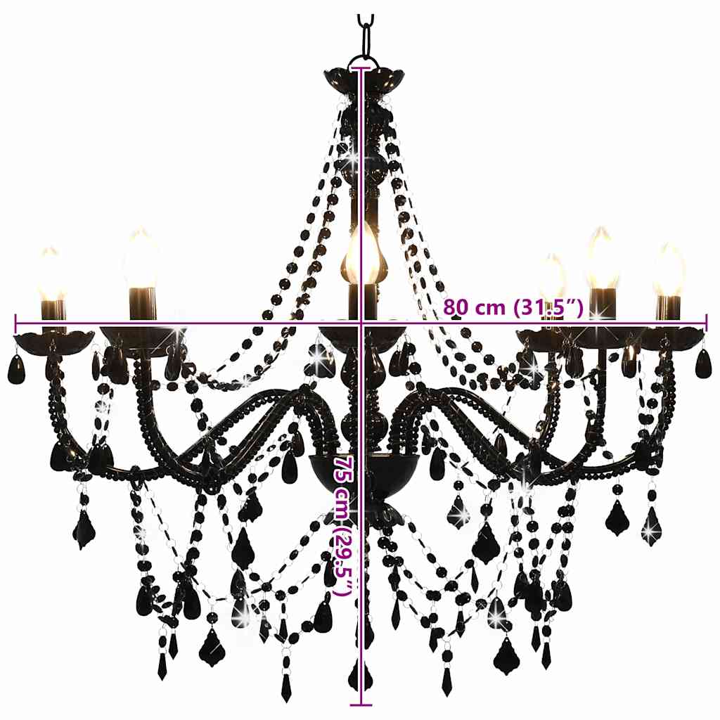 281605 vidaXL Chandelier with Beads Black 8 x E14 Bulbs