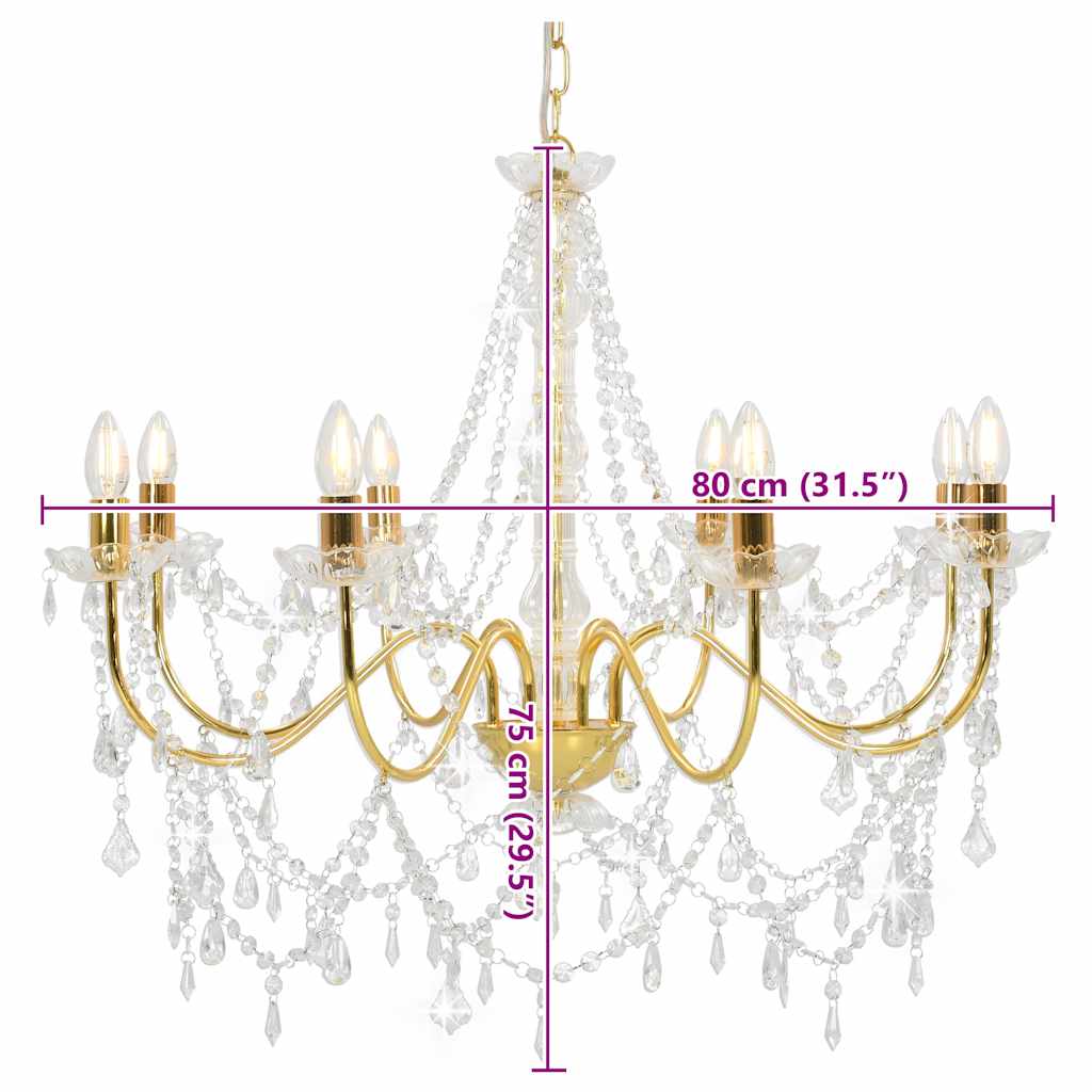 281607 vidaXL Chandelier with Beads Golden 8 x E14 Bulbs