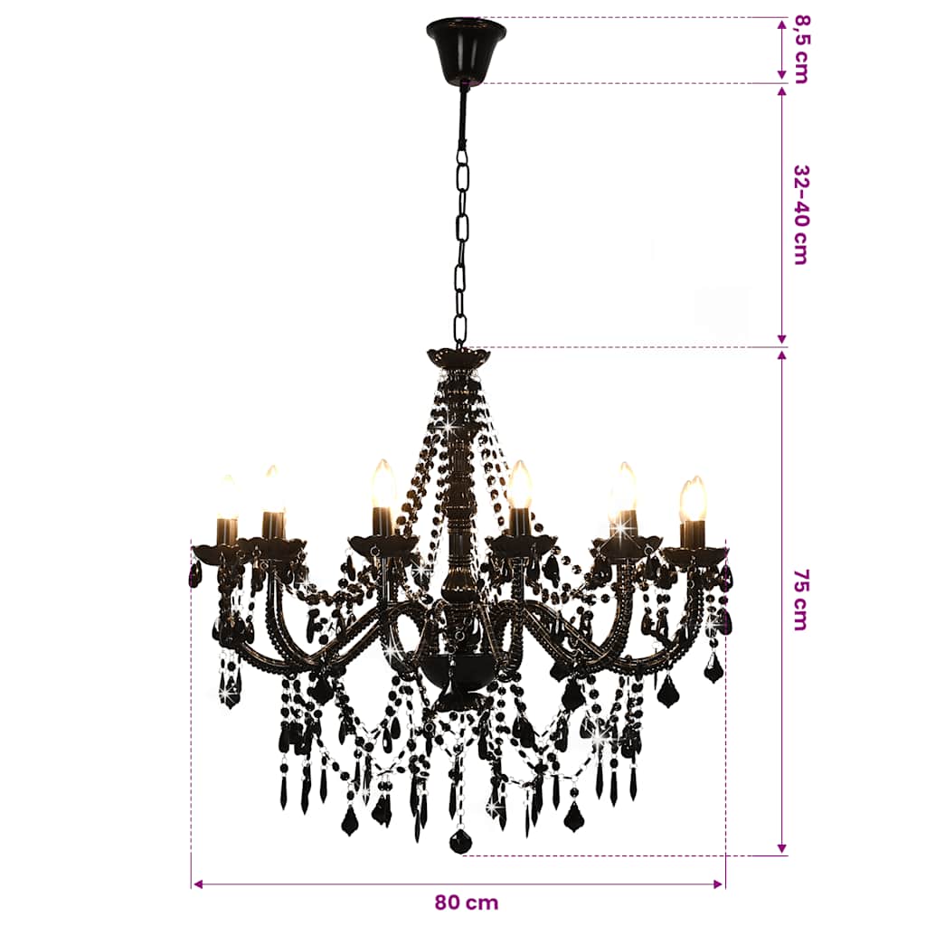 Chandelier with Beads Black 12 x E14 Bulbs